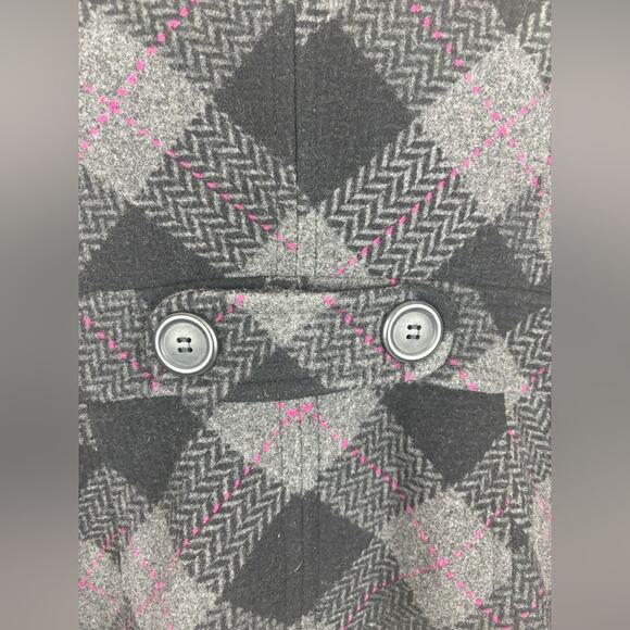 Aeropostale Wool Black, Gray and Pink Plaid Pea Coat Size Small - Picture 10 of 13
